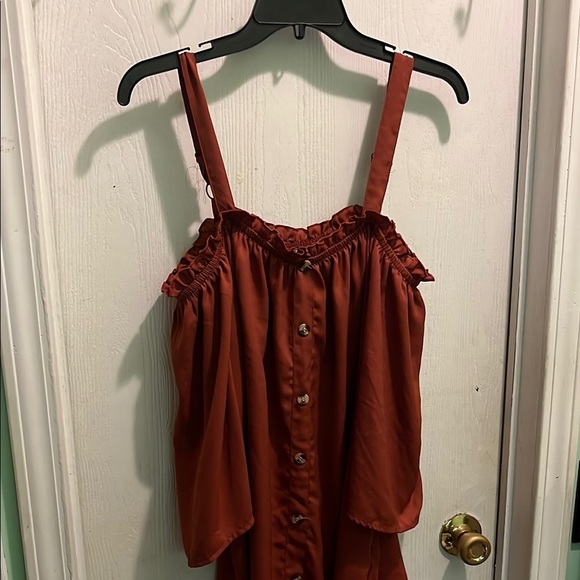 Brown Ruched Neckline Blouse with Relaxed Fit - Picture 5 of 8